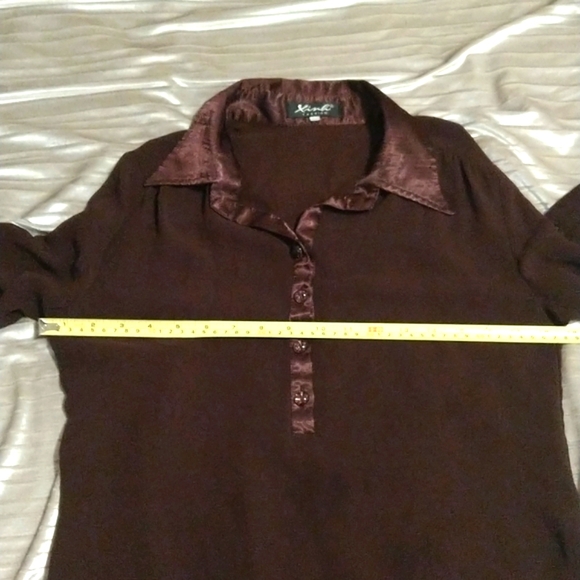 Chocolate Brown Sheer Button Blouse - Picture 6 of 6